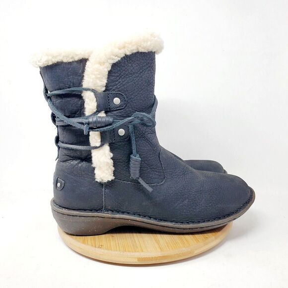 UGG Akadia Boots Women 9 Black Nubuck‎ Leather Shearling Wrap Tie Winter Shoes - Picture 8 of 13